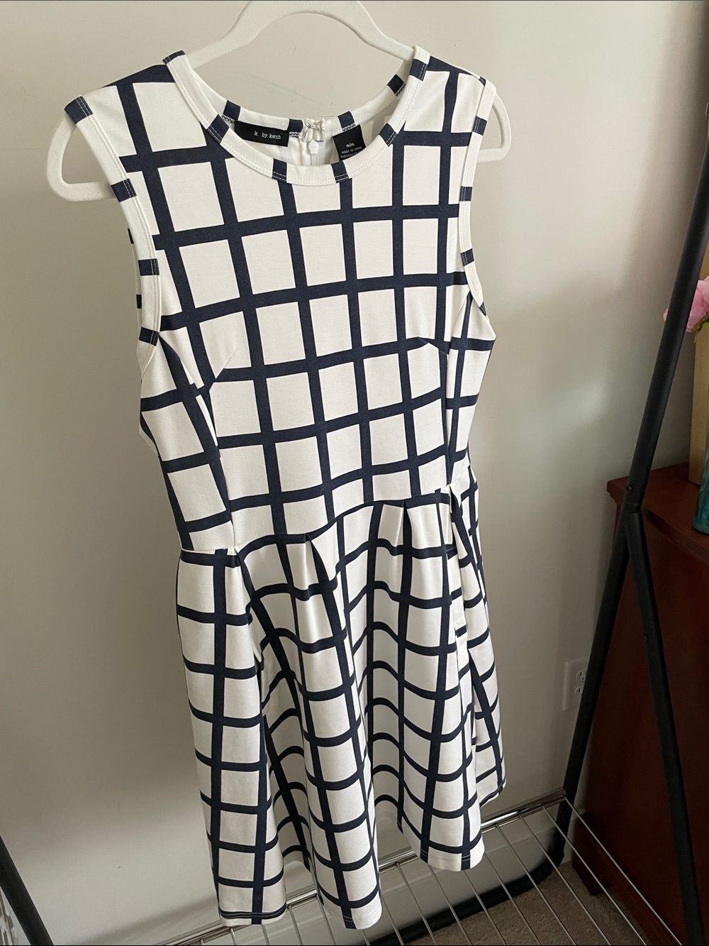K. by Kersh Navy and Off White Windowpane Sleeveless Mini Dress